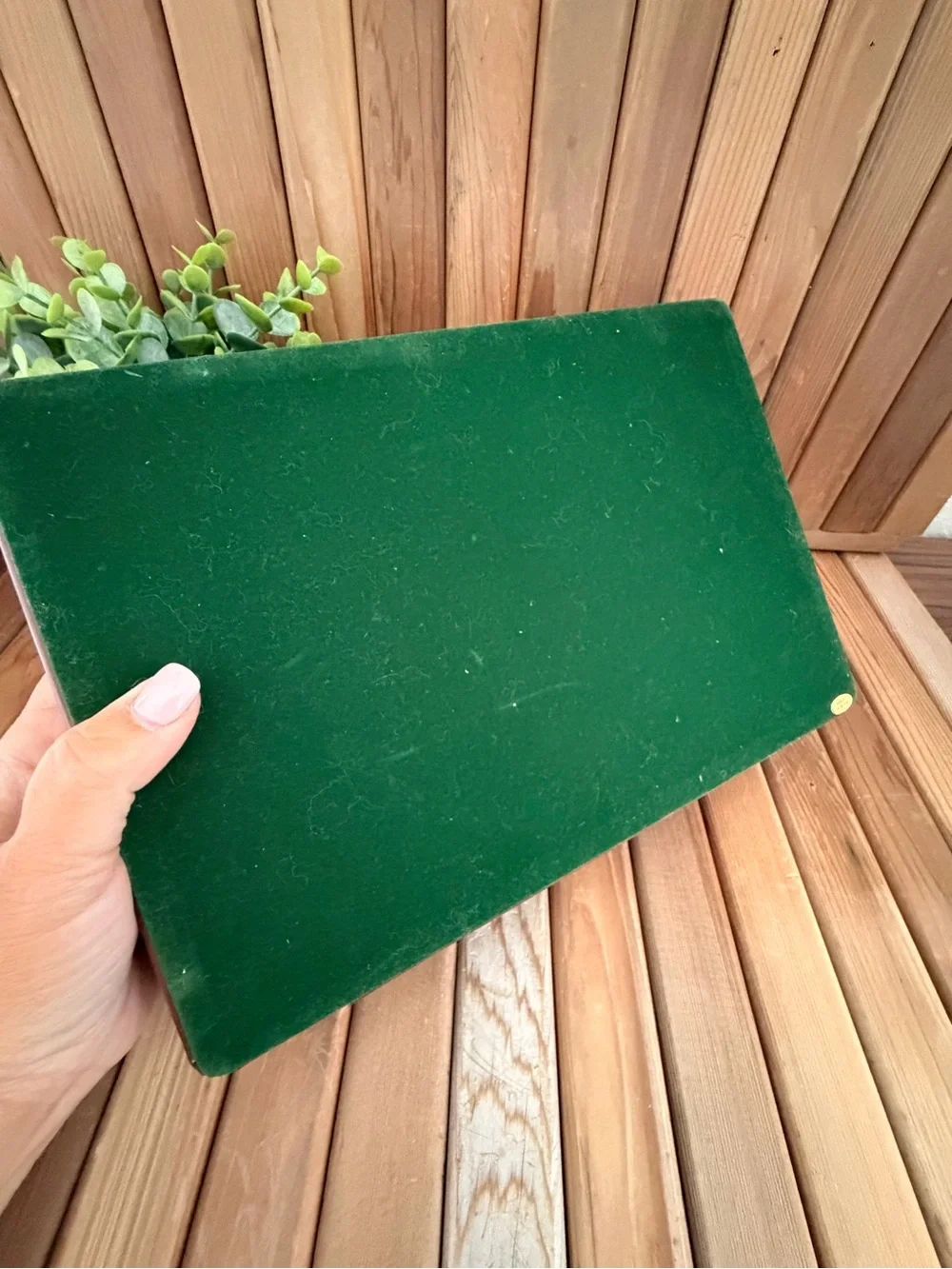 Vintage Faux Leather Valet Tray Jewelry Organizer Brown Green Flocked Interior